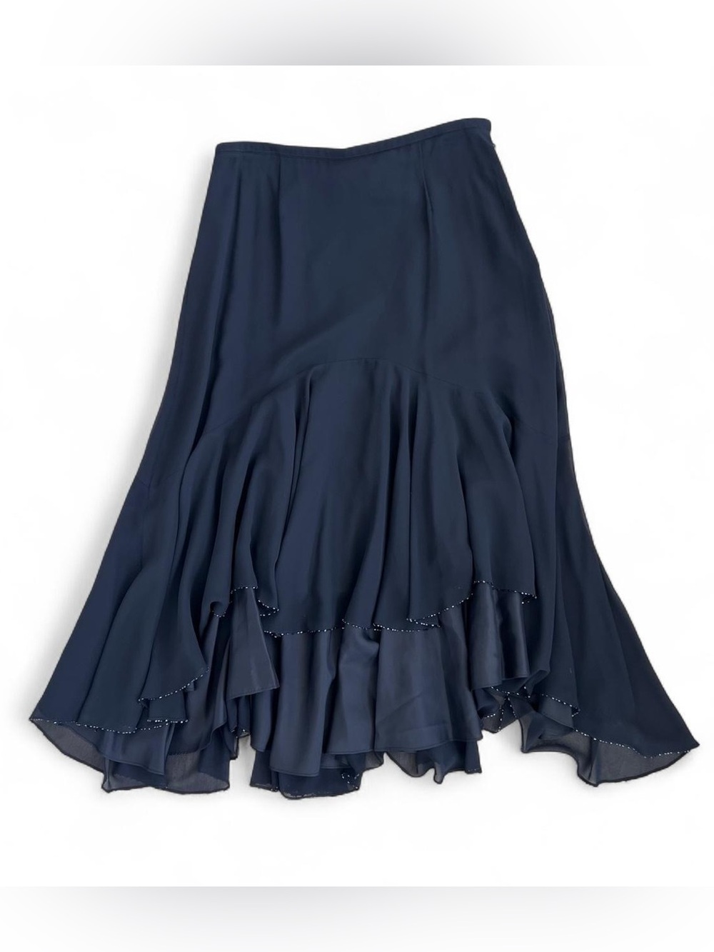 Simon Chang Navy High-Low Ruffle Skirt